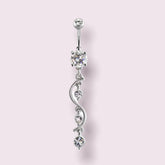 Silver Multi Gem Vine Dangling Surgical Steel Belly Button Ring Piercing. Jewelry for Woman. Gift for Her